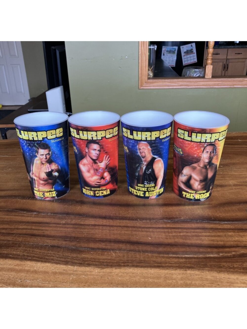 4 WWE 7-Eleven Lenticular All Stars Slurpee Cups - The Miz Austin Rock Cena